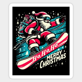 Santa Snowboard Christmas Magnet